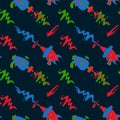 Background with Galactic blasters. Bright pattern of game weapons for children's textiles. Space guns colorful postcards