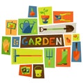 Background with garden design elements and icons Royalty Free Stock Photo