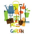 Background with garden design elements and icons Royalty Free Stock Photo