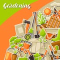 Background with garden tools and items. Season gardening illustration Royalty Free Stock Photo