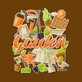 Background with garden tools and items. Season gardening illustration Royalty Free Stock Photo