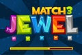 Background GEMS Match3 Games. Set Multicolored precious icons and loading game, GUI Graphic Assets