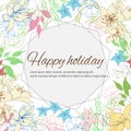 Background with gentle painted flowers. Elegant refined text frame. Spring contour flowers. Vector illustration