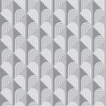 Background geometric abstract design in gray color. Seamless pattern in mid-century modern style. Arrows and stripes shapes. Royalty Free Stock Photo