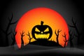 The background of the ghost pumpkin on a horrible hill for Halloween,Vector.Illustration Royalty Free Stock Photo