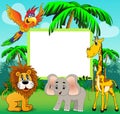 Background with giraffe elephant lion and parrot on Royalty Free Stock Photo