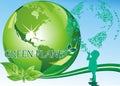 Background - a girl and a green planet. Royalty Free Stock Photo