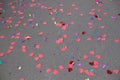 Background with glitter heart confetti. Valentine day concept. Trendy minimalistic flat lay design background