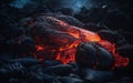 Background with glowing hot red molten lava after vulcanic eruption