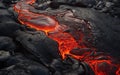 Background with glowing hot red molten lava after vulcanic eruption