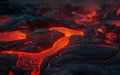 Background with glowing hot red molten lava after vulcanic eruption