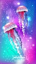 Background with Glowing vivid jellyfishes