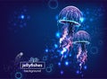 Background with Glowing vivid jellyfishes