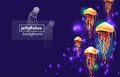 Background with Glowing vivid transparent jellyfishes Vector background Royalty Free Stock Photo