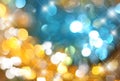 Background gold with blue glowing sequins,Zolotoy and sparkling blue glitter,blurred festive background,