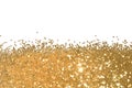 Background with gold glitter sparkle on white, decorative spangles Royalty Free Stock Photo