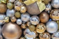 Background of gold and silver Christmas balls. Decorations New Year, Christmas Royalty Free Stock Photo