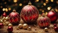 Background with golden and red Christmas decorations, with lights background. AI Generated Royalty Free Stock Photo