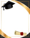 Background with graduation cap and papyrus certificate. Golden black design for graduation diploma, awards. Education concept