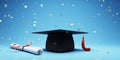 The background of the graduation ceremony\'s graduation cap and the concept of celebrating the degree, 3d rendering