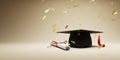 The background of the graduation ceremony\'s graduation cap and the concept of celebrating the degree, 3d rendering