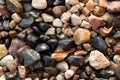 background of gravel stones of different colors with autumn leaves Royalty Free Stock Photo