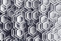 Background in gray colors with abstract randomly arraged hexagonal shapes and frames. Royalty Free Stock Photo
