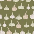 Background of gray garlic. Vector seamless pattern of vegetables