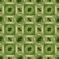 Background with green and beige gritty square patterns, modern grunge ornament for textile