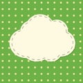 Background. Green fabric with white polka dots with a sewn cloud in the middle. Royalty Free Stock Photo