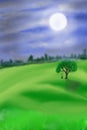 Background green field village tree