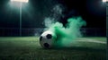 Background green grass smoke cloud soccer night field dust poison potion floating sport transparent dirty, Generative AI Royalty Free Stock Photo