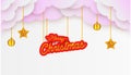 Background greeting merry christmas hanging in sky - paper cut style