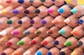 Background of a group of colored pencils front view, macro with depth of field