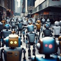 background of a group of robots on the city streets