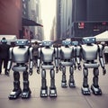 background of a group of robots on the city streets