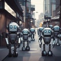 background of a group of robots on the city streets