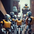 background of a group of robots on the city streets