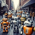 background of a group of robots on the city streets