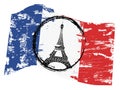 Grungy french flag with paris tower symbol