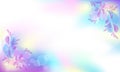 Background habitat mystical fabulous unicorn iridescent universe with sparkling stars and spring floral with copy space