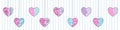 Background with hand drawn colored hearts decorated with pattern and stitches. Royalty Free Stock Photo