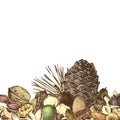 Background with hand drawn edible nuts