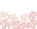 Background from hand-drawn orchids, Contour and colored pale pink stylized orchids on white. Design for text, invitations
