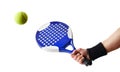 Background of hand with paddle racket hitting a ball isolated Royalty Free Stock Photo