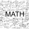 Background with hand written geometry formulas and geometric shapes and figures. Royalty Free Stock Photo