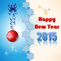 Background with Happy New Year text and snow flakes divider Royalty Free Stock Photo