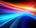 The background has bright orange blue neon rays and glowing lines. Royalty Free Stock Photo