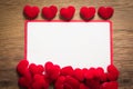 Background with heart on brown wooden floor, blank space for greeting message. Use in Valentine`s Day background concept Royalty Free Stock Photo