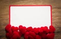 Background with heart on brown wooden floor, blank space for greeting message. Use in Valentine`s Day background concept Royalty Free Stock Photo